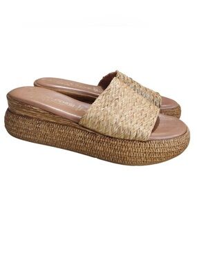 Simona Rossi Italy Woven Slide Platform Sandals - Natural Tan Size 8 (39) NWOT